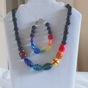 Beaded chakra necklace and bracelet set